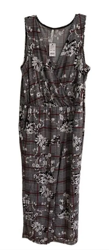 NY Collection Surplus V-neck Floral Houndstooth Sleeveless Jumpsuit women’s 2XP - Image 1