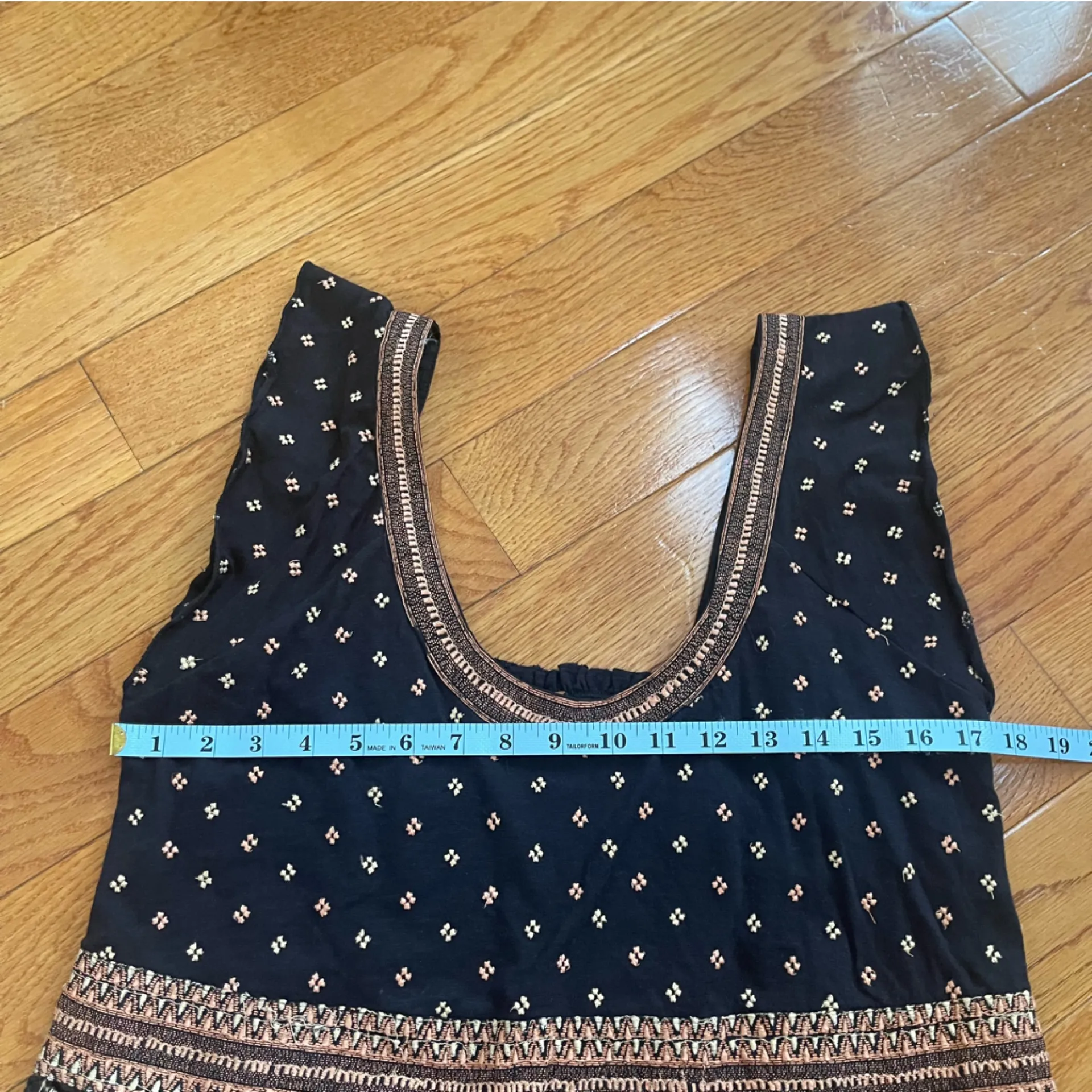 Free People Santorini Embroidered Top blouse cropped floral cotton black brown M - Image 10