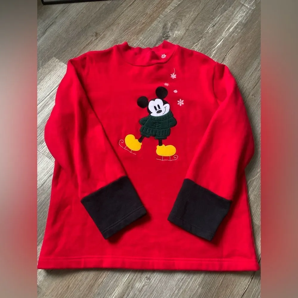 VTG Minnie Mouse Disney Winter Ice Skate Sweatshirt Pullover Turtleneck Red S - Image 6