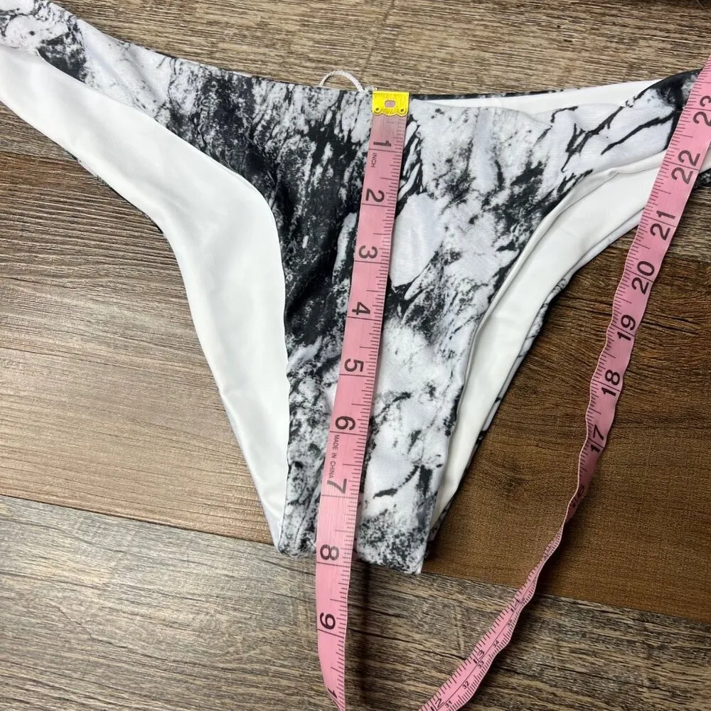 Dippin Daisys Bikini Size L Marble Tie Dye Black White Knot High Rise Cheeky NWT Size L - Image 5