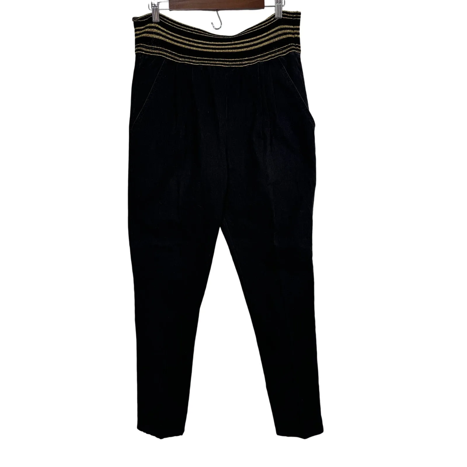 Vintage Blue Y2K High Waist‎ Gold Stripe Black Pants Women's Size 7/8 Boho Chic - Image 7