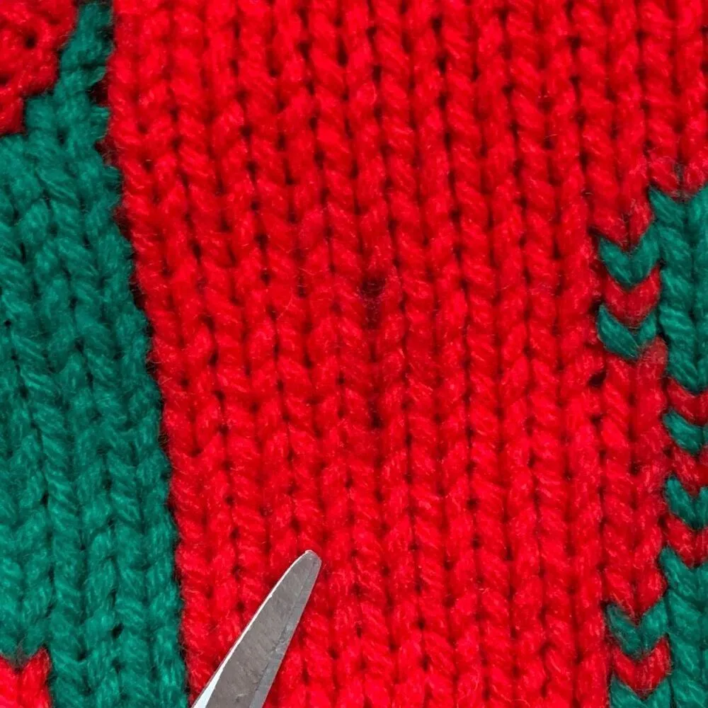 Vintage 90s Knit Cardigan Sweater Round Neck Bright Red Scottie Plaid Pattern Size M - Image 7