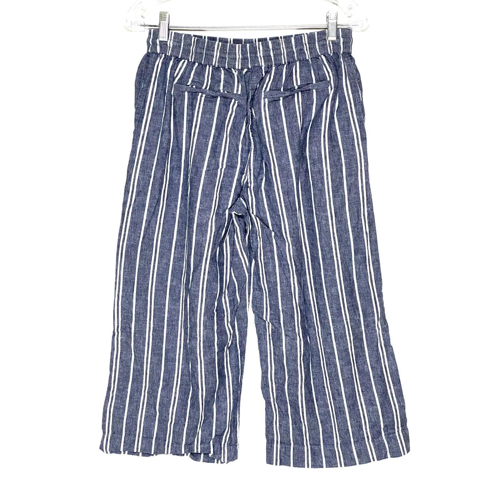 Beach Lunch Lounge Margot Cropped Drawstring Pants S Linen Striped Beach Summer - Image 2