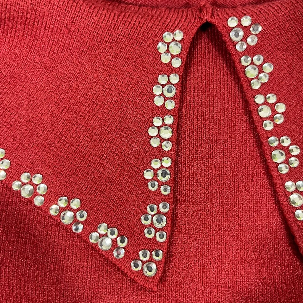 LIV MILANO RHINESTONE EMBELLISHED COLLAR LONG SLEEVE SWEATER XL RUST NEW Red - Image 3