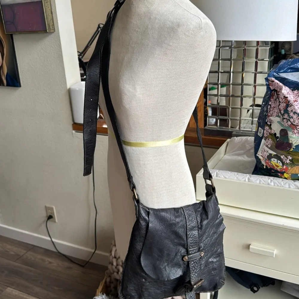 Civico93 Italian Black Soft Leather Bag Purse Crossbody raw edge organic rustic - Image 4