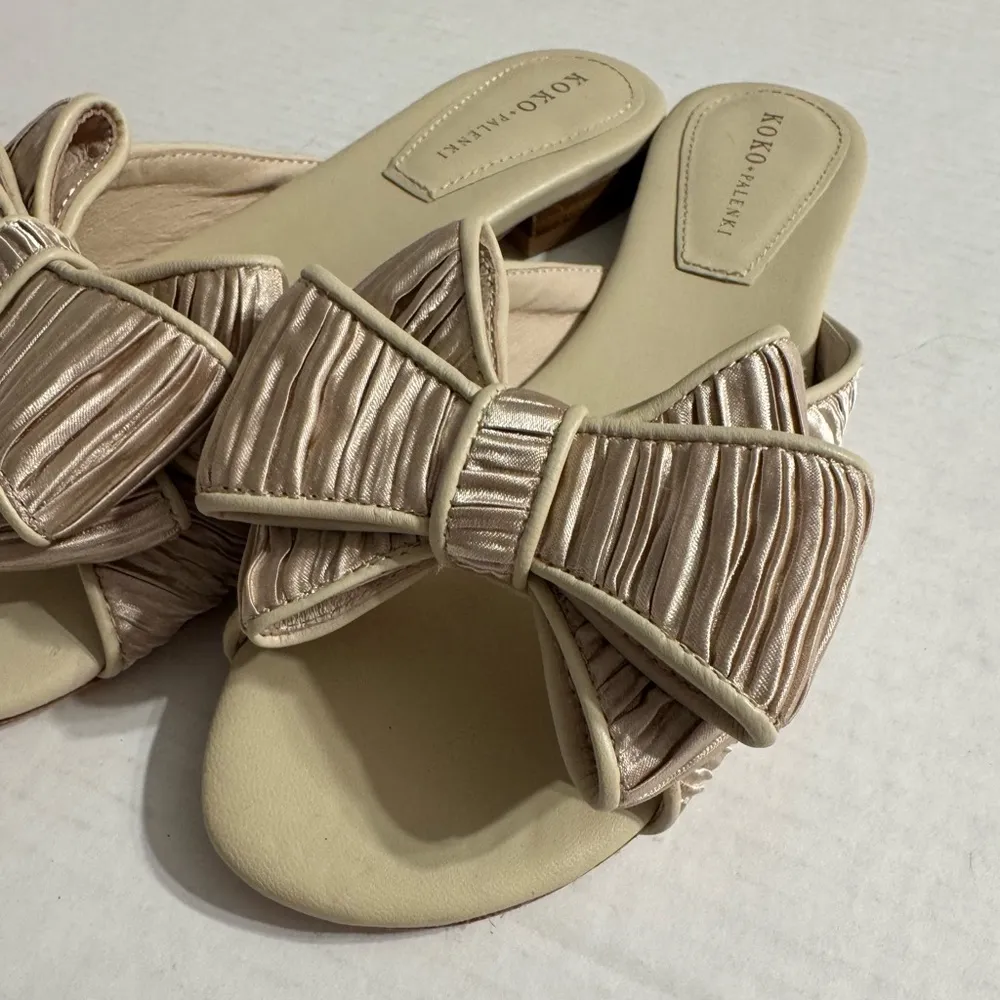 Koko + Palenki Champagne Satin Ruffled Dara Bow Slide Sandal Womens 7 Formal - Image 4