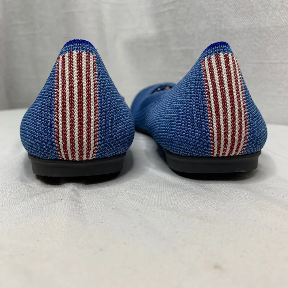 Rothy's Blue Knit Ballet Flats Red Striped Heel Sustainable Comfort Shoes Size 6 - Image 3
