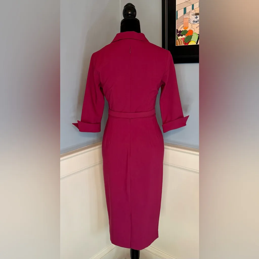 Glamour Bunny 1950s Style Raspberry Sleeved Lorelei Pencil Dress Sz S Pink - Image 5