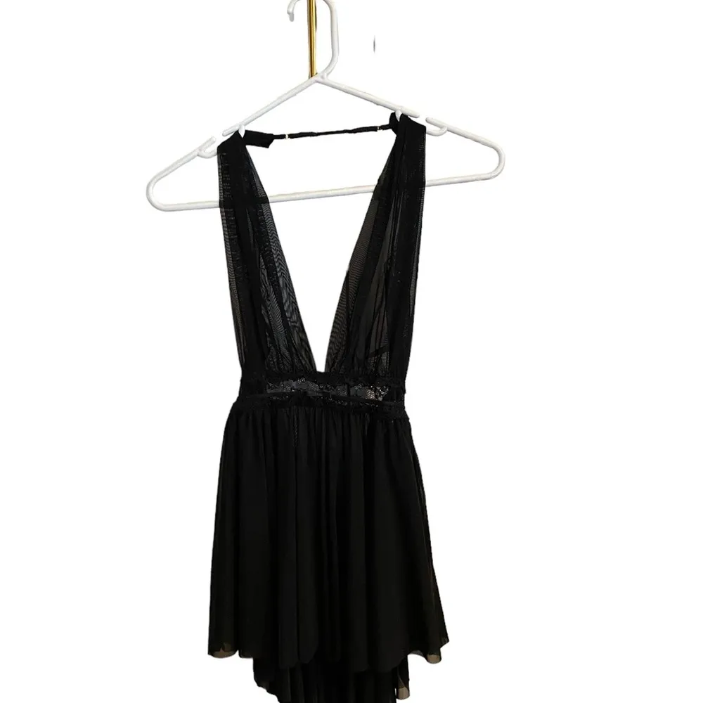 Lingerie Soft Lace Sleeveless Chiffon halter Black mini Nightdress Size M - Image 6