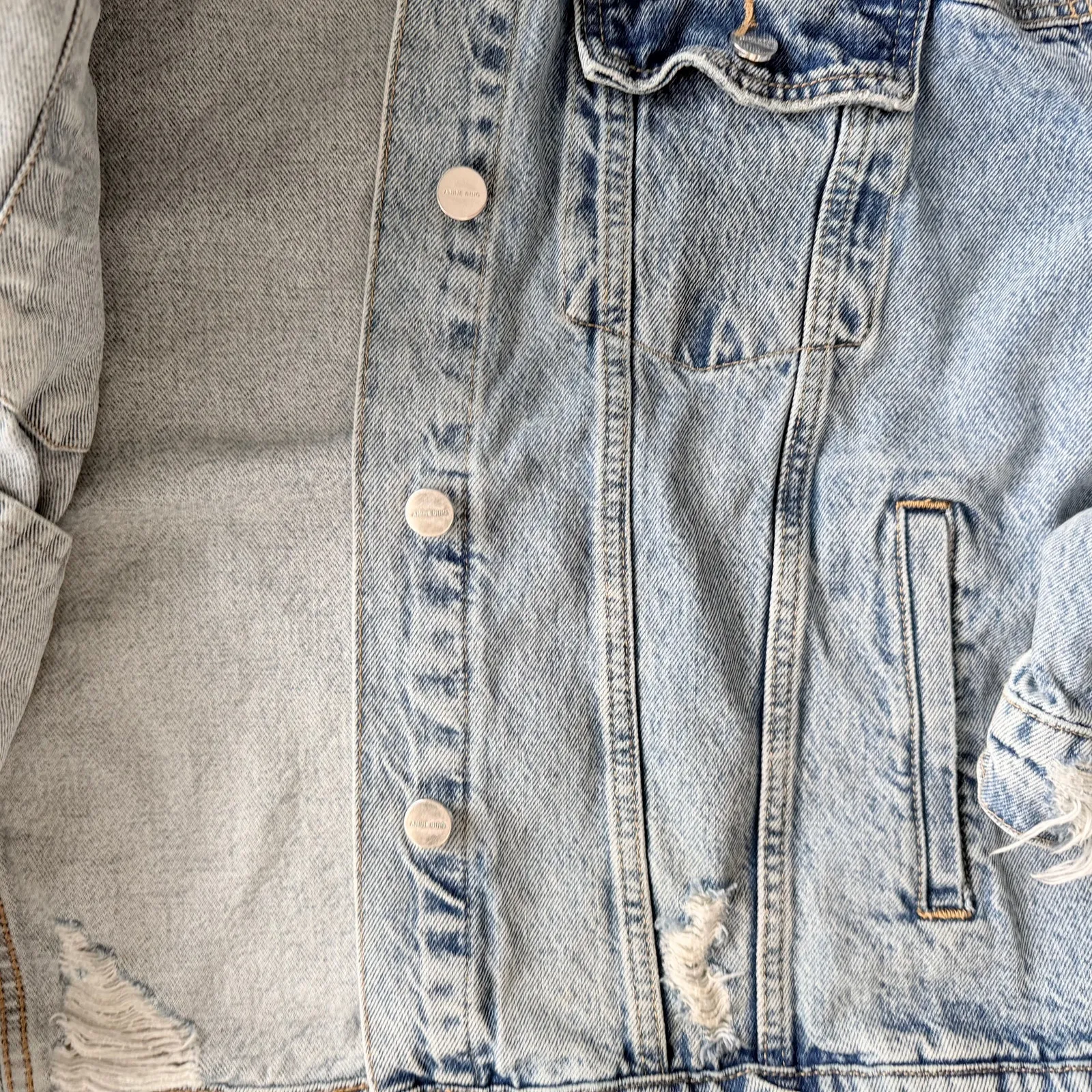 Anine Bing Rory Denim Jean Jacket Size Small Revolve Light Blue Distressed USA - Image 7