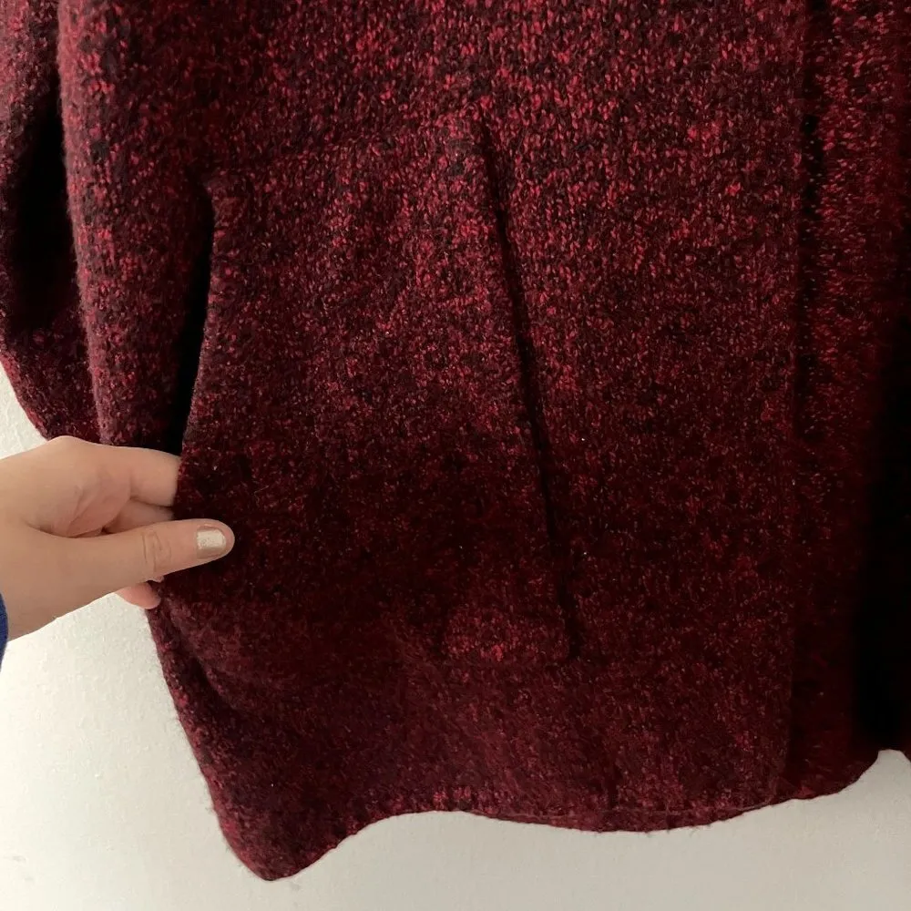 purejill red black speckled thick woolen cardigan comfortable pockets size large - Image 4