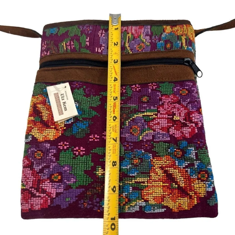 Artesanias Utz Kem Guatemala EMBROIDERED HUIPIL Crossbody Bag Purple - Image 9