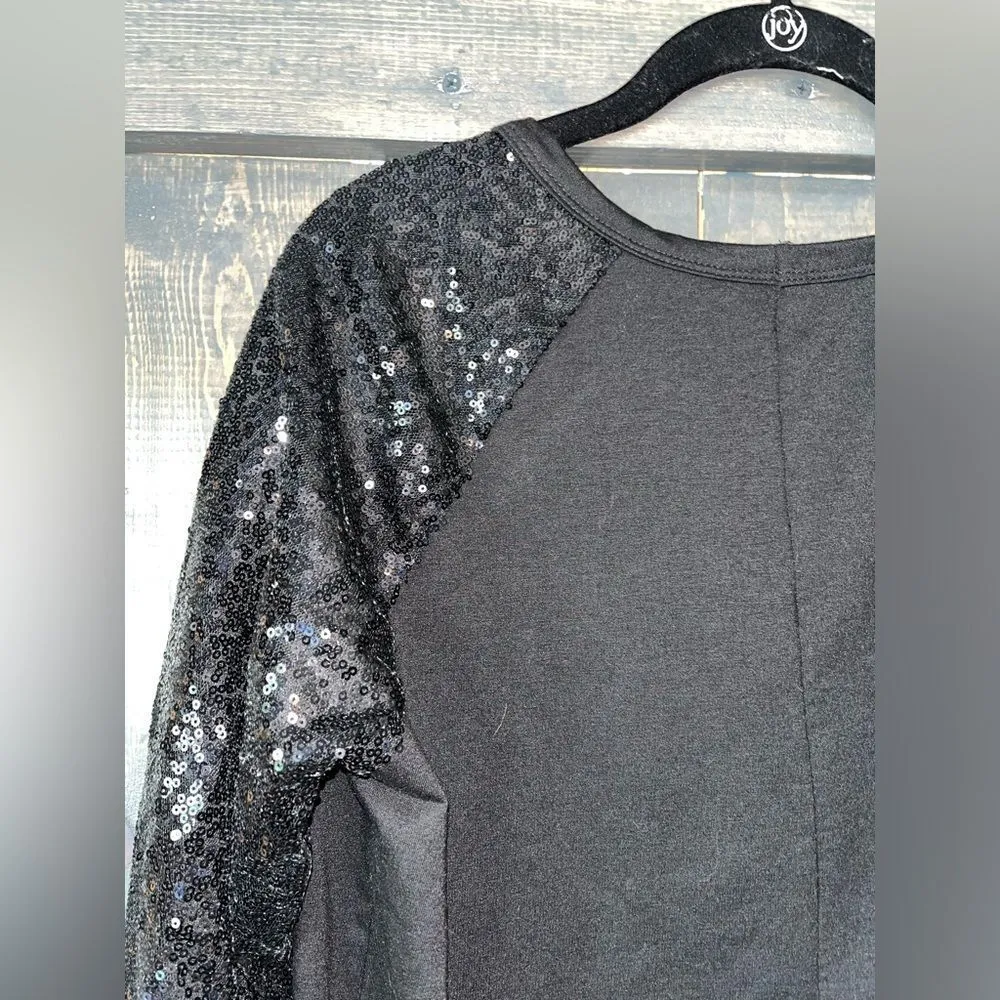 Black Sequin Sleeve Sweatshirt Pullover Party Evening‎ Casual Glam Top A12 - Image 5
