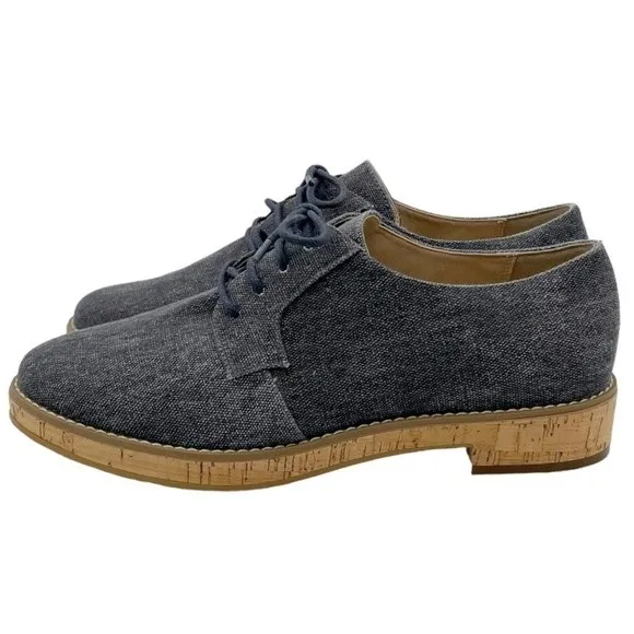 14th & Union Gray Linen Canvas Cork Oxford Lace-Up Loafer Shoe Women's Size 8.5 - Image 4