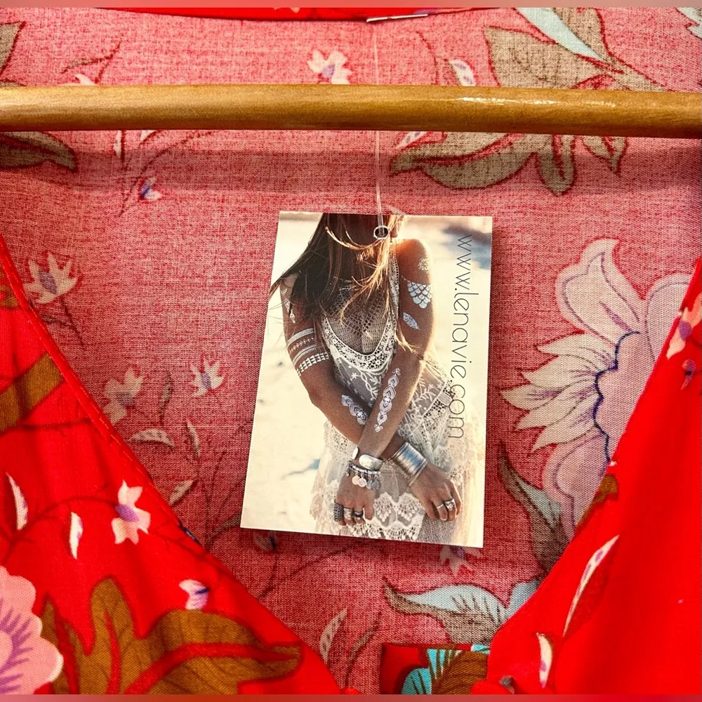 Lena Vie Boutique Peacock Floral Maxi Kimono Style Dress (See Measurements) Red Size undefined - Image 13