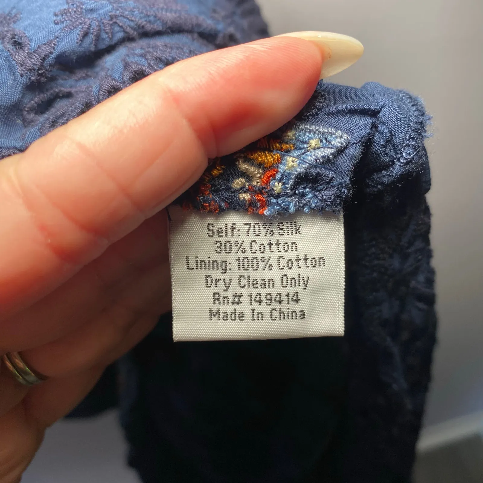 Johnny Was Jade Navy Blue Embroidered Puff Sleeve Midi Dress Women's size Small - Image 11