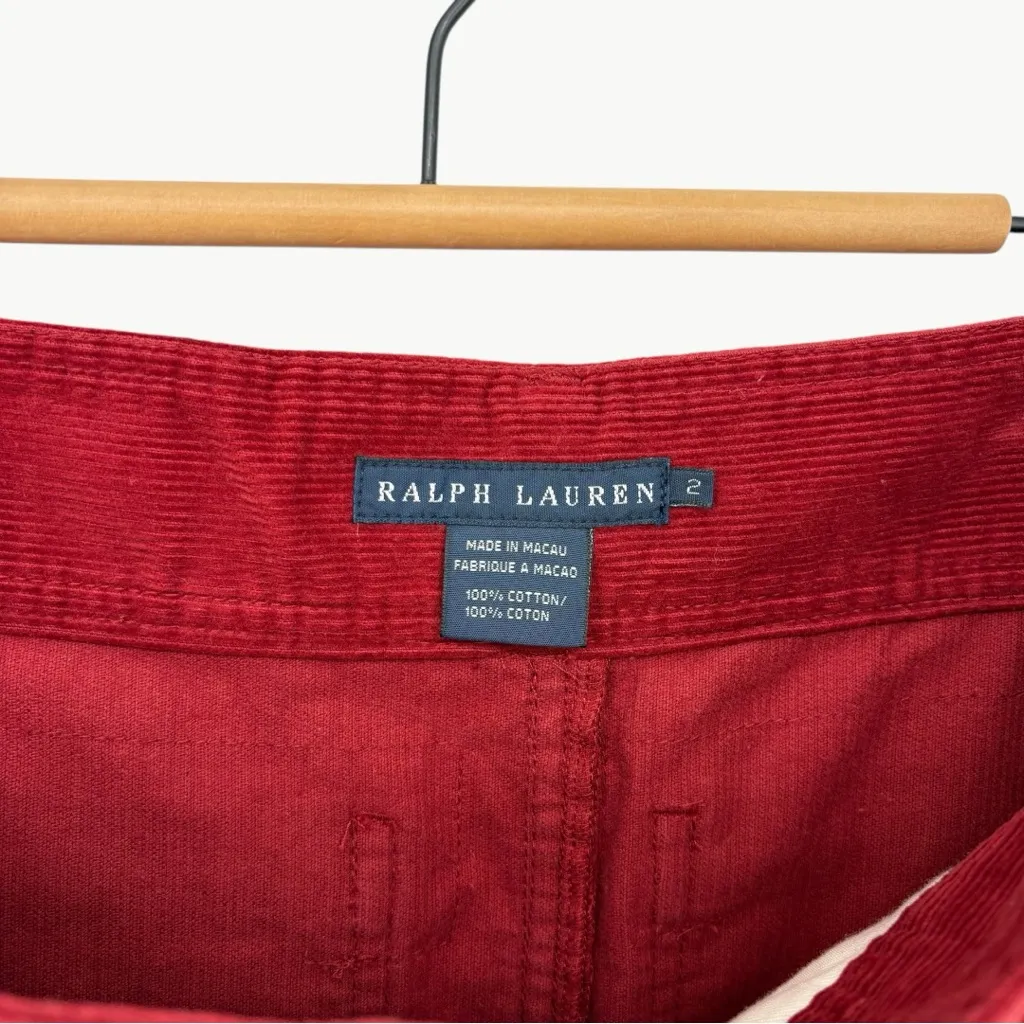 Vintage Y2K Ralph Lauren Blue Label Belted Corduroy Cargo Skirt | Sz 2 | Red - Image 3