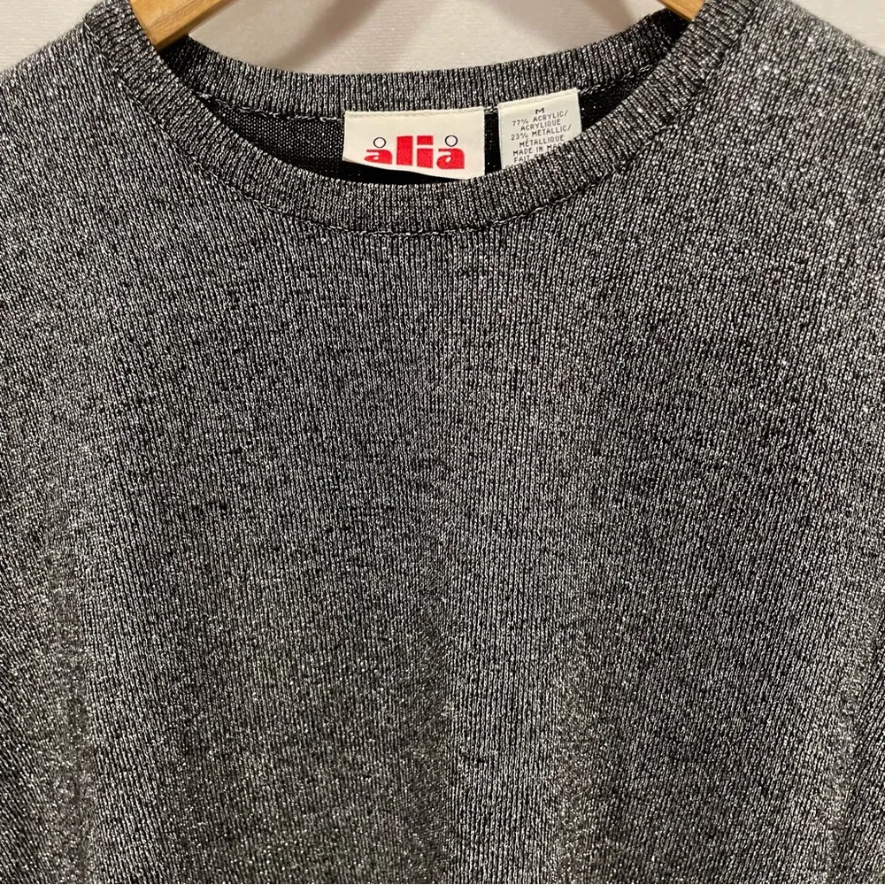 Cute Vintage 90’s metallic silver short sleeve luxury sweater fancy Black Size M - Image 8