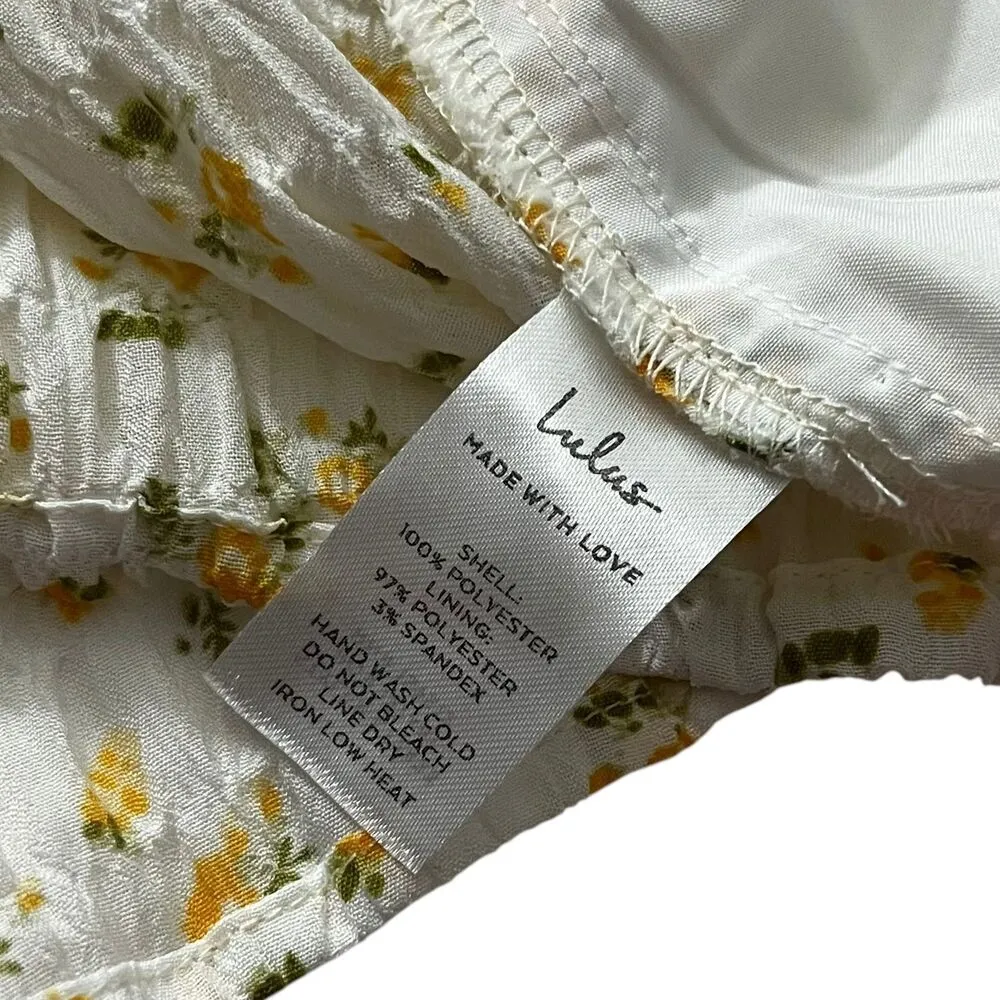 Lulus Yellow & White Floral Crop Lined Wrap Around Top Women Size XS | 18-10 - Image 4
