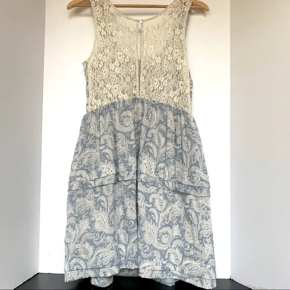 ANTHROPOLOGIE Blue & White Paisley Mini Dress S - Image 2