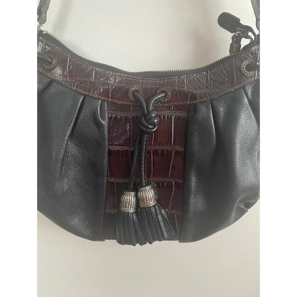 Brighton‎ Black Leather Hobo Bag with Brown Croc Trim & Silver Hardware - Image 3