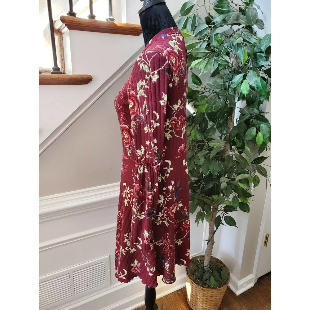 Love Fire Women Maroon Polyester Long Sleeve Mock Neck Knee Length Dress Size L - Image 7