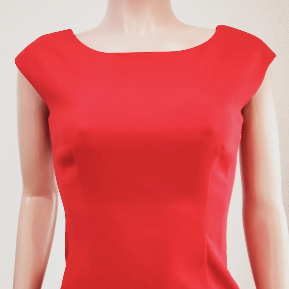 Anthropologie Maeve Red Open Back Boat Neck Red Valentines Sheath Dress Size 4 - Image 3