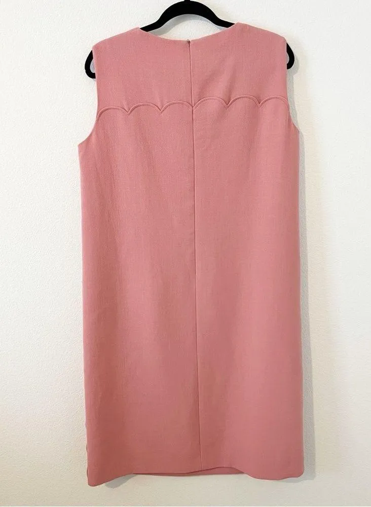 Escada Dascalopa Scalloped Pink Wool Midi Dress Button Size 44 - Image 5