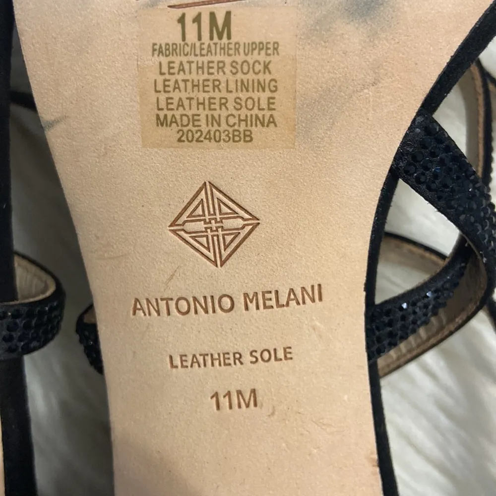 ANTONIO MELANI SANDALS SIZE 11 BNWOT LEATHER SOLE COLOR BLACK HEEL 4” STABLE - Image 9