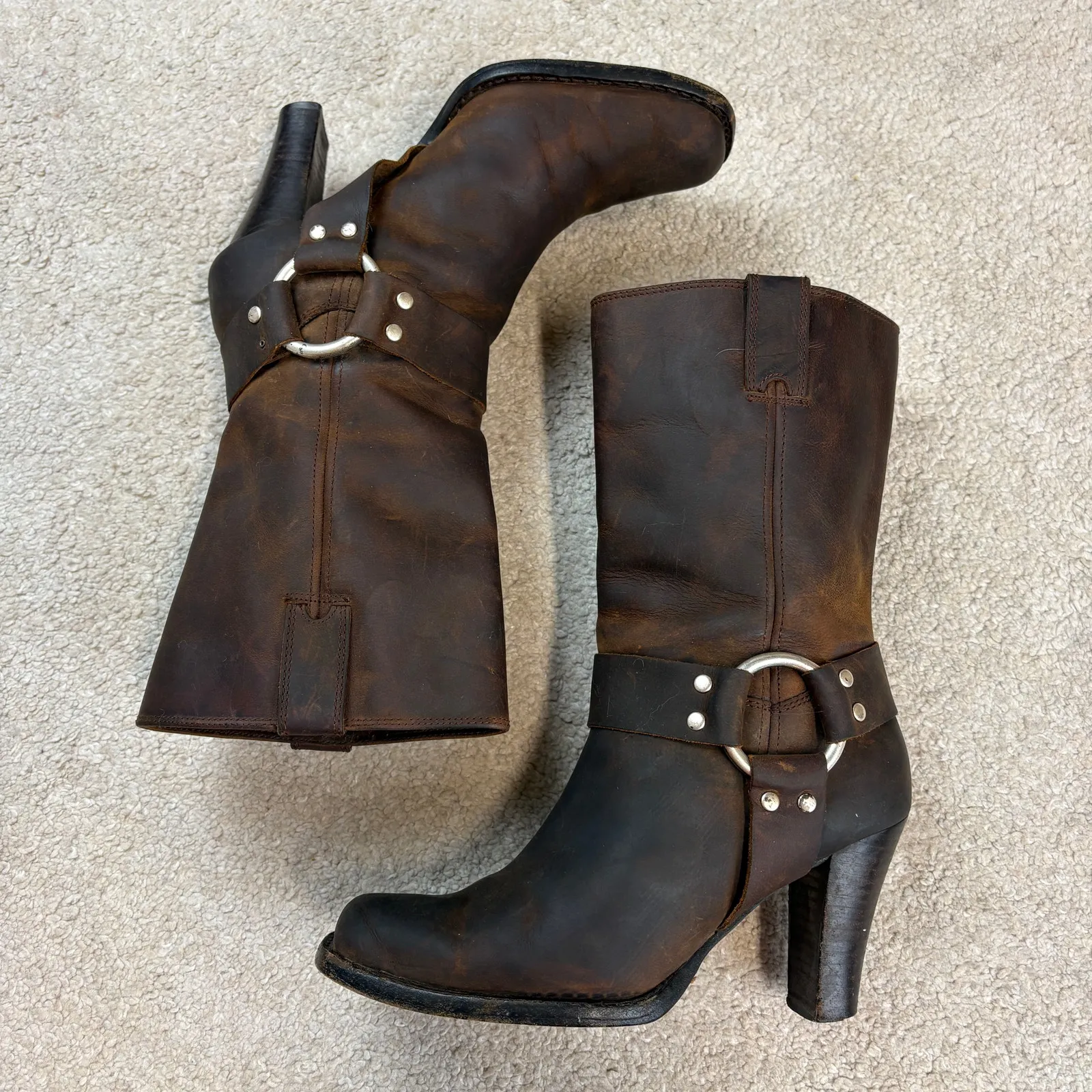 Michael Kors MMK Oiled Leather Harness Heeled Boots Size 7 - Image 2