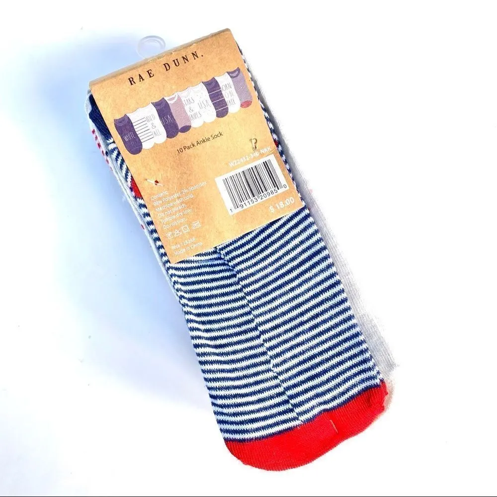 Rae Dunn Patriotic Ankle Socks 10pk Red White Blue NWT - Image 5