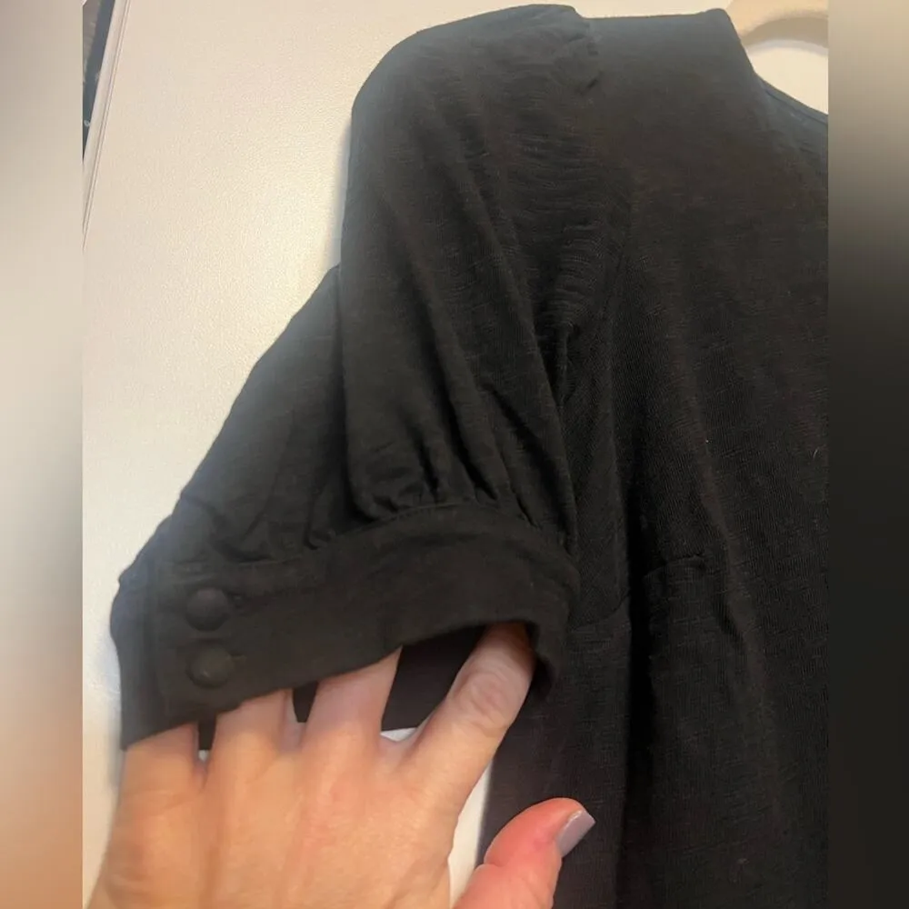 Boden Black Size 6 Sheath Pencil Dress Woven Texture Cotton Short Sleeve Fitted - Image 2