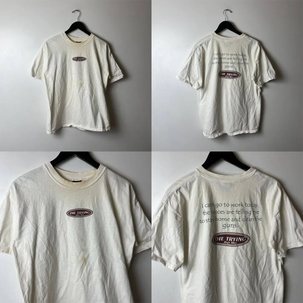 Distressed Vintage Y2K Die Trying Baja Max T Shirt White Large L Statement Solid - Image 12