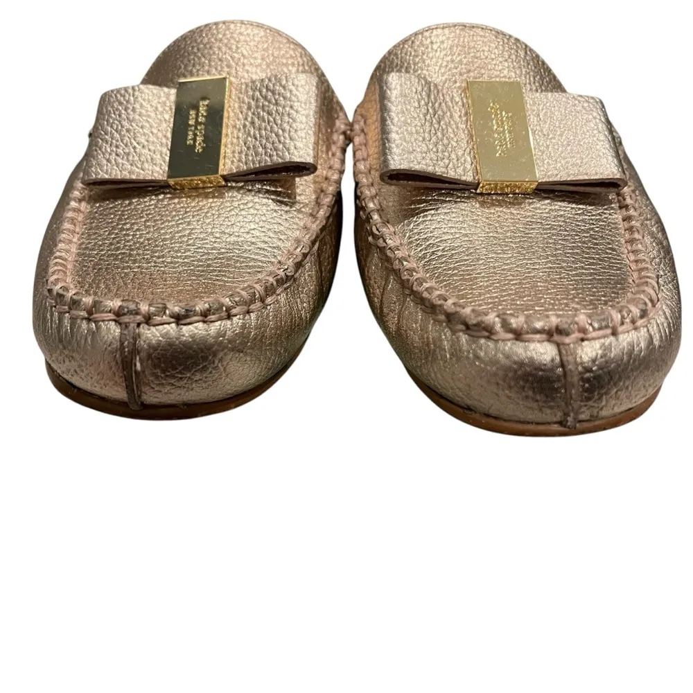 Kate Spade Leather Mules Gold Metallic Slip On Flats, Sz 7 - Image 11