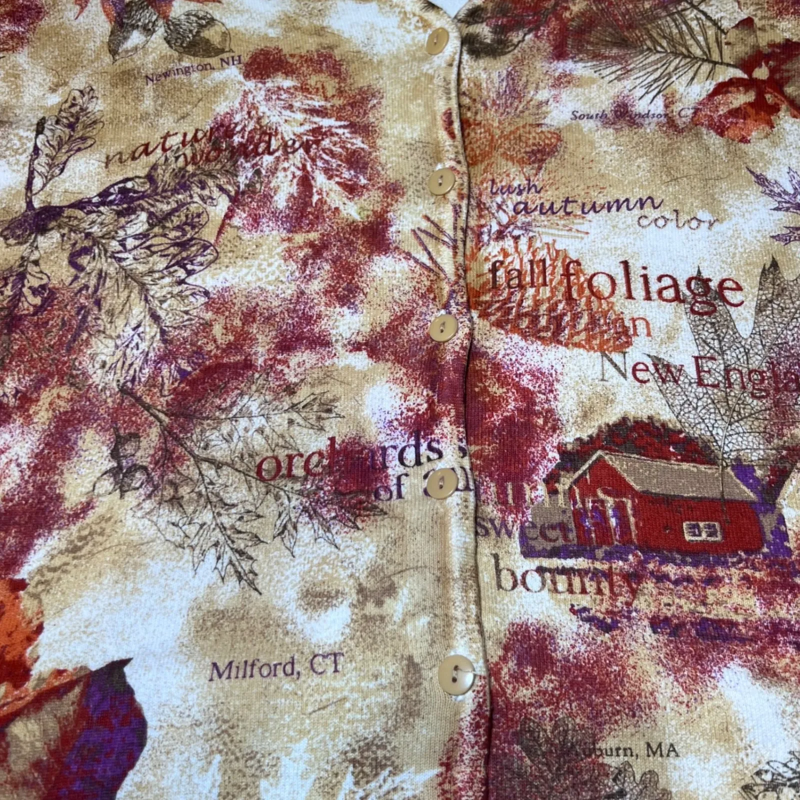 CJ Banks Fall Foliage Print Button Front Cardigan Sweater Womens 3X Autumn Leaf Tan - Image 7