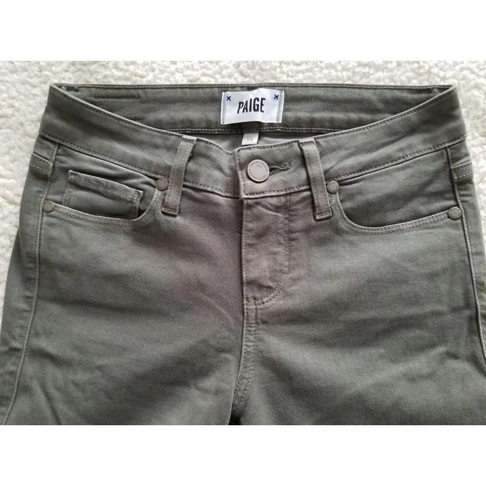 Paige Verdugo Ankle Mid/Lo Rise Skinny Jeans in Faded Vine Olive Green Size 24 - Image 4