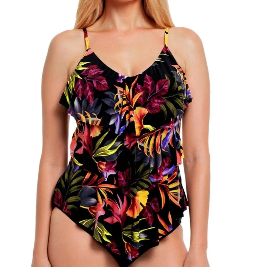 Magicsuit Oasis Rita Tankini Top Tropical Floral Ruffle Swim Size 8 Womens NWT Black - Image 1