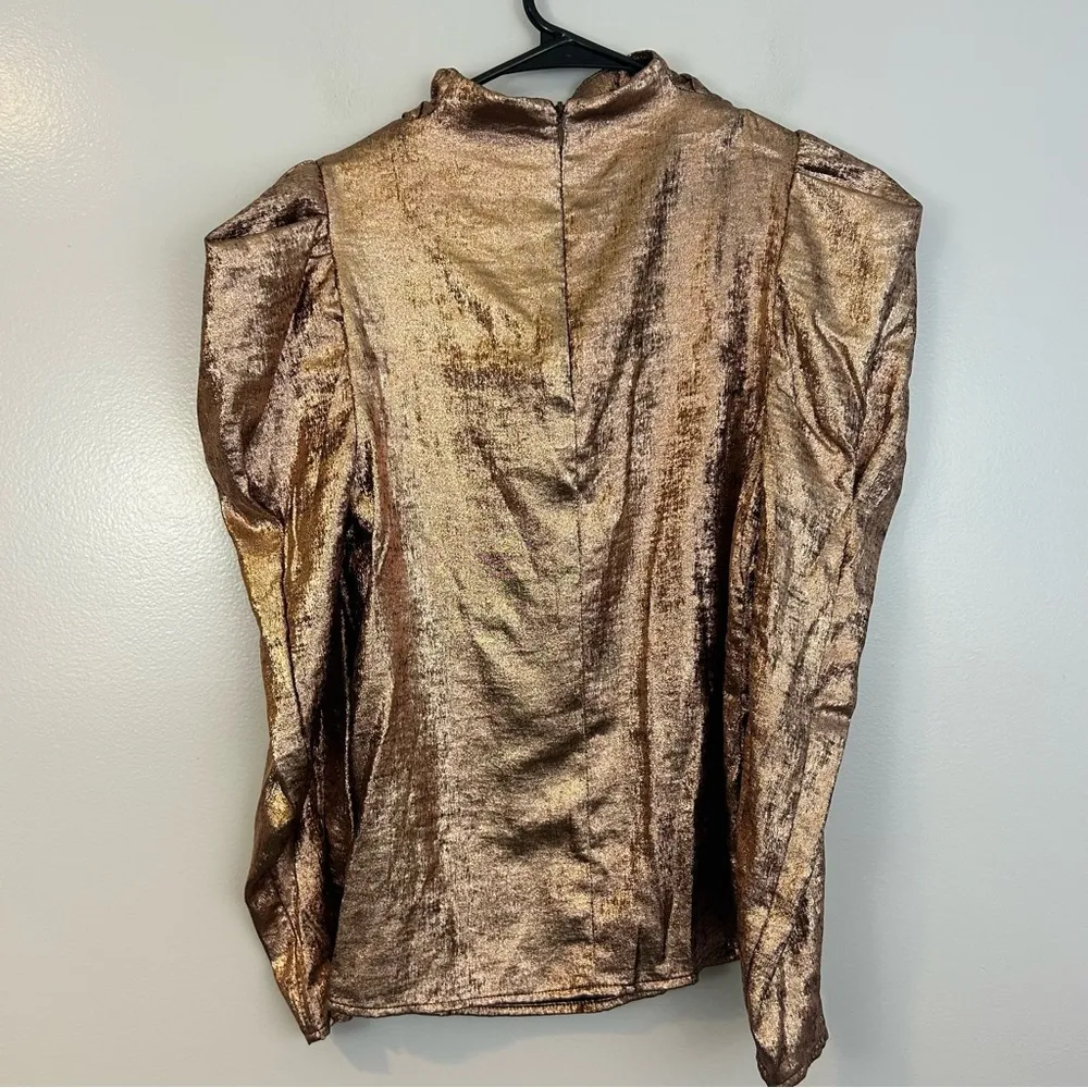 Future Collective Kahlana Barfield Rose Gold Metallic Blouse Size XXS - Image 8