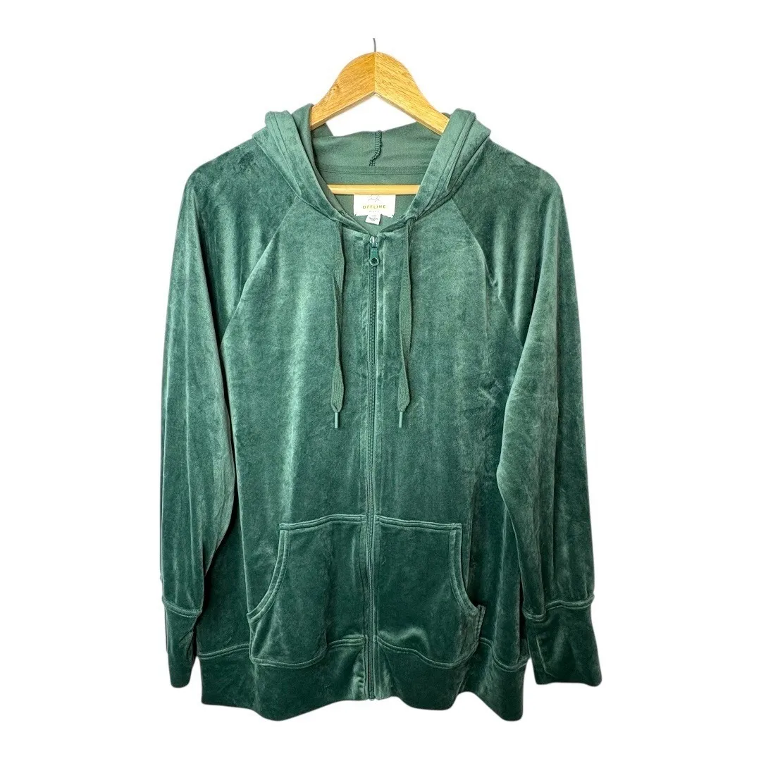 Offline by Aerie Green Velour Zip Up Hoodie Jacket Women‎ Size Medium - Image 4