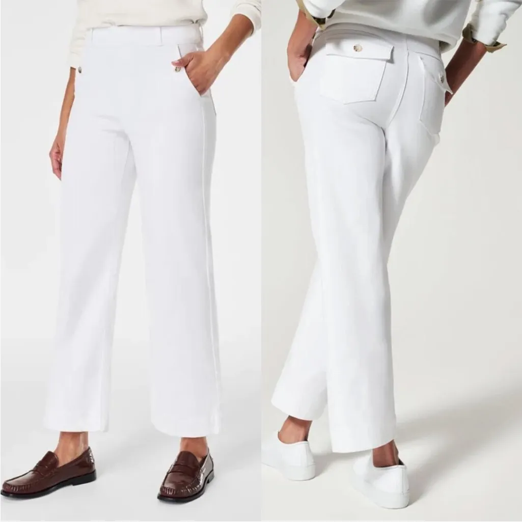 Spanx stretch twill wide leg pants white large  tall NEW - Image 2
