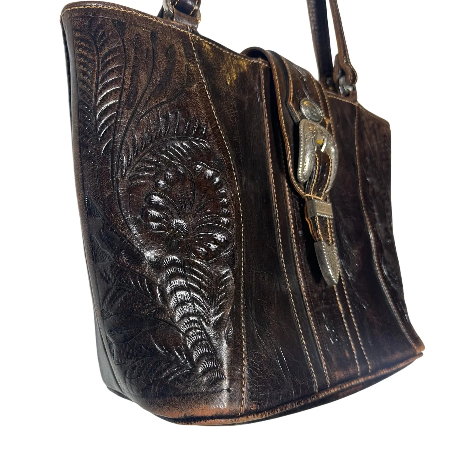 American West Brown Leather Tote Bag - Image 4