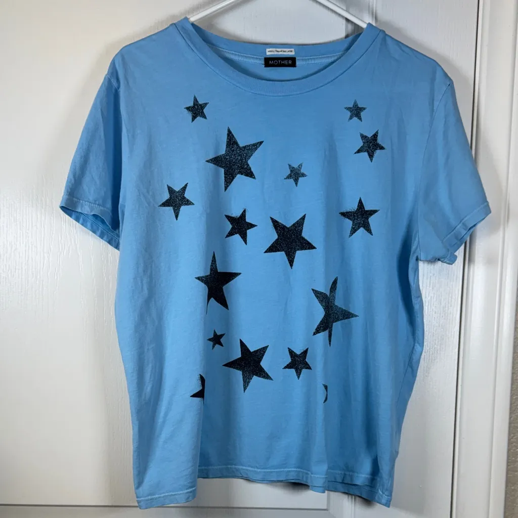 MOTHER The Lil Goodie Goodie Blue Stars Tee Shirt Size XL EUC #2047 - Image 2