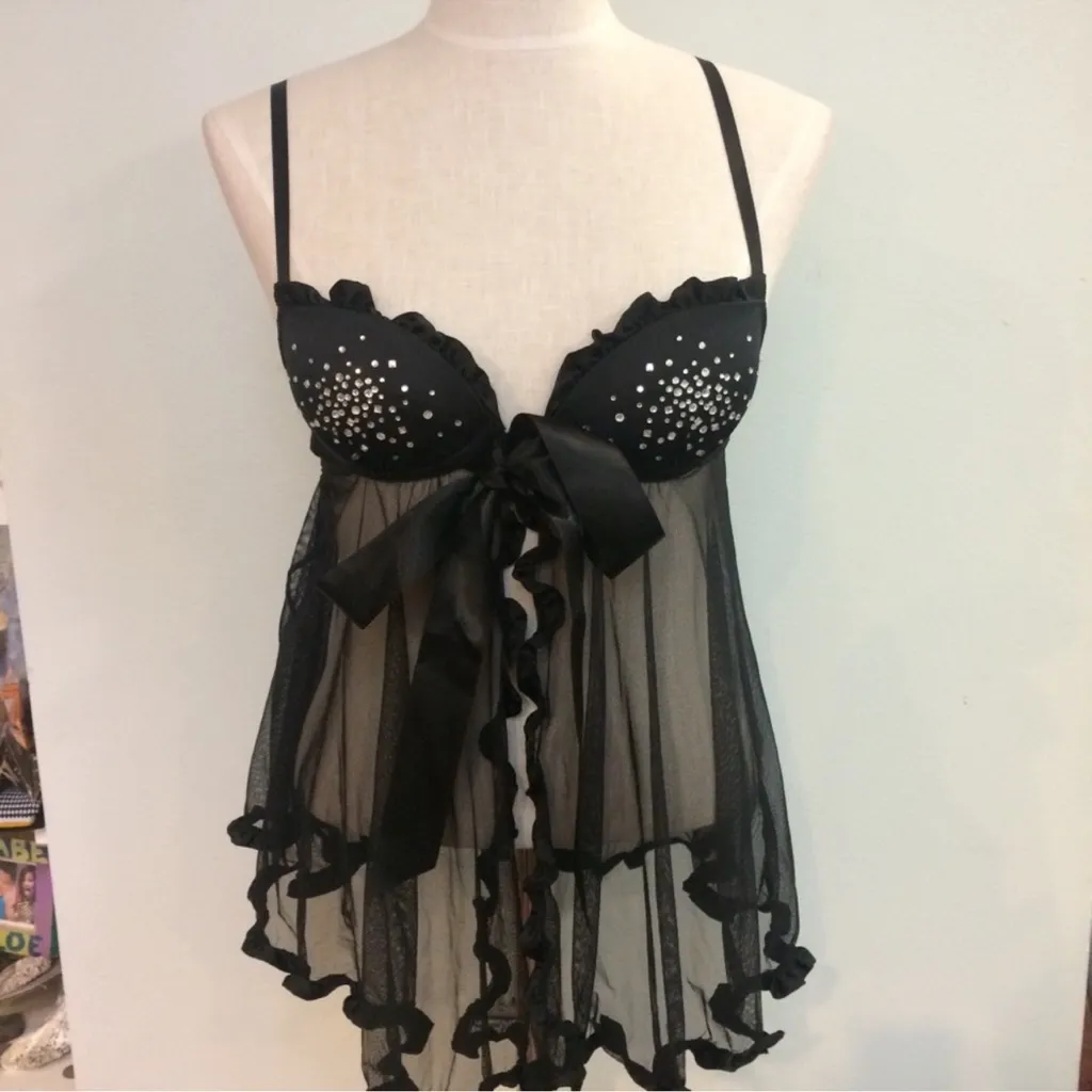 Victoria’s Secret black rhinestone bling babydoll - Image 4