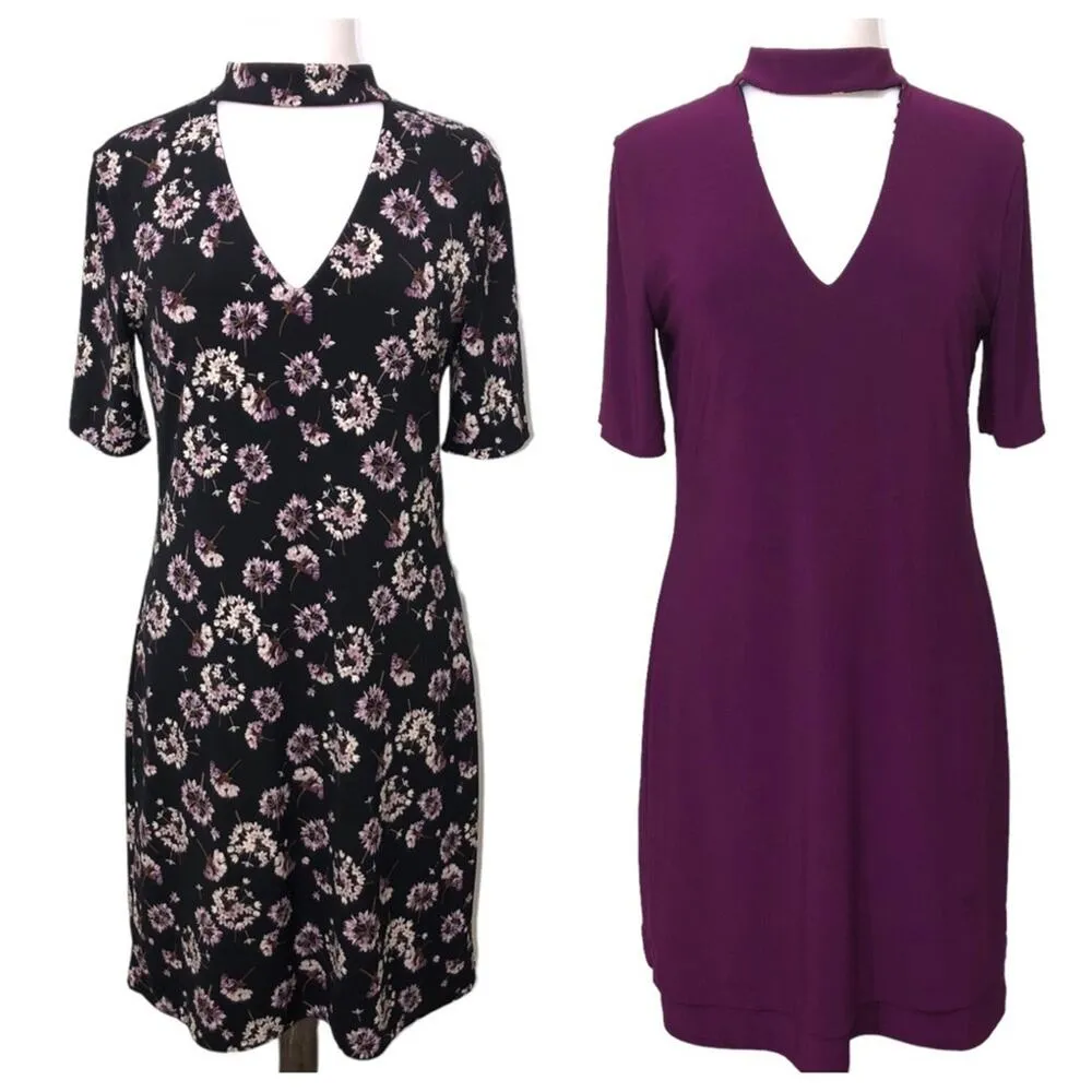 WHBM Floral Reversible Short Sleeve Choker Knit Shift Dress Medium EUC - Image 3