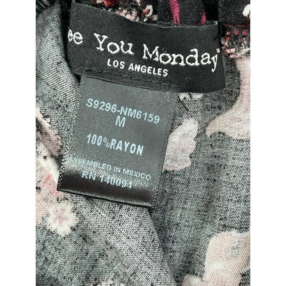 2/$30 See You Monday Black Floral Print Shabby Chic High Waisted Maxi Skirt - Image 6