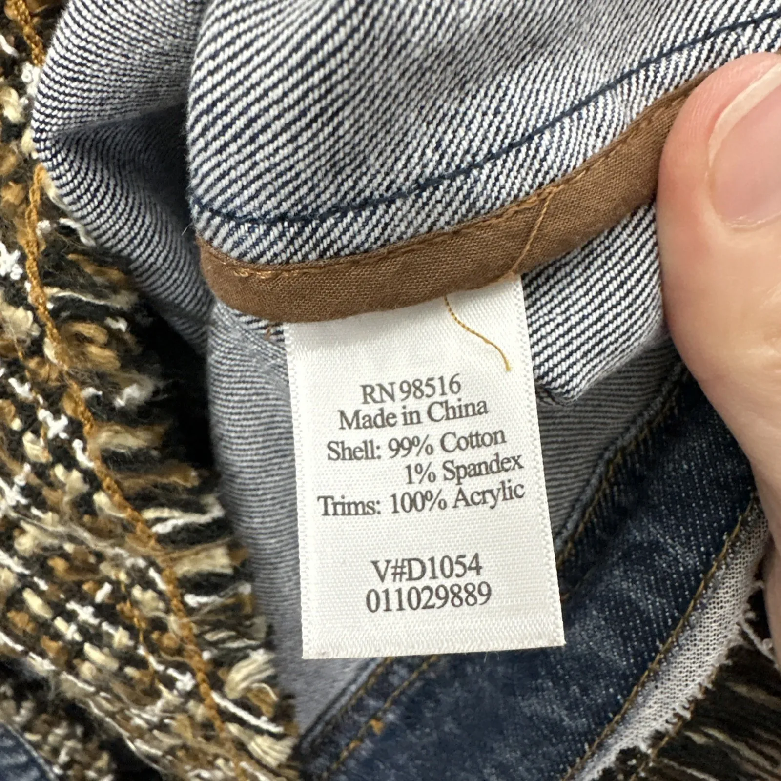 Coldwater Creek Denim Jean Jacket Tweed Trim Boho Stretch Button Down Women's 16 - Image 5