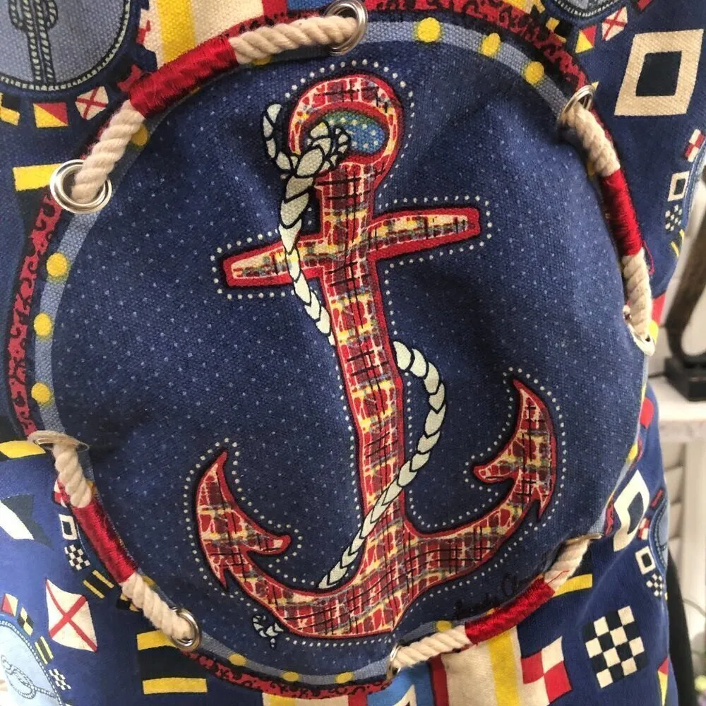 Sun N Sand Beach Cotton Backpack Red Blue Anchor - Image 6