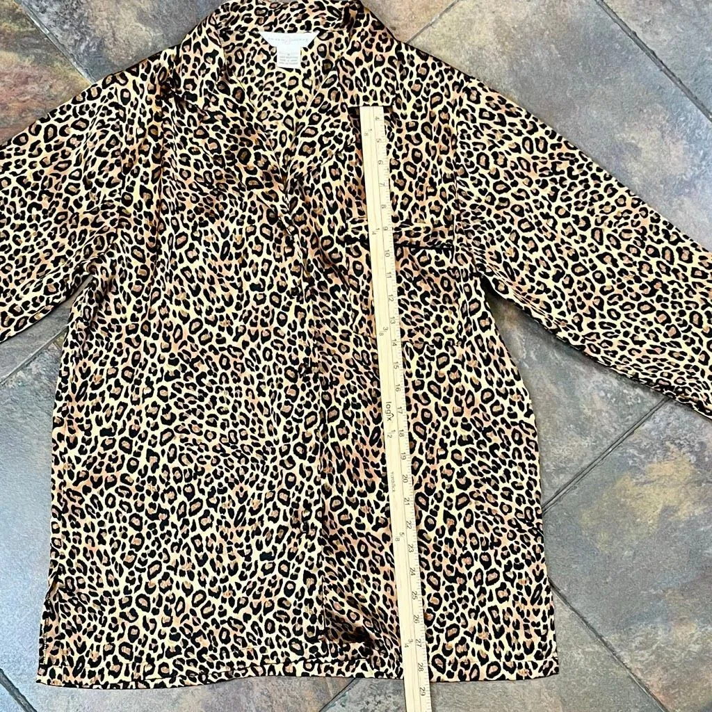Private Luxury Silky Leopard Animal Print Button Down Shirt Small Brown - Image 5
