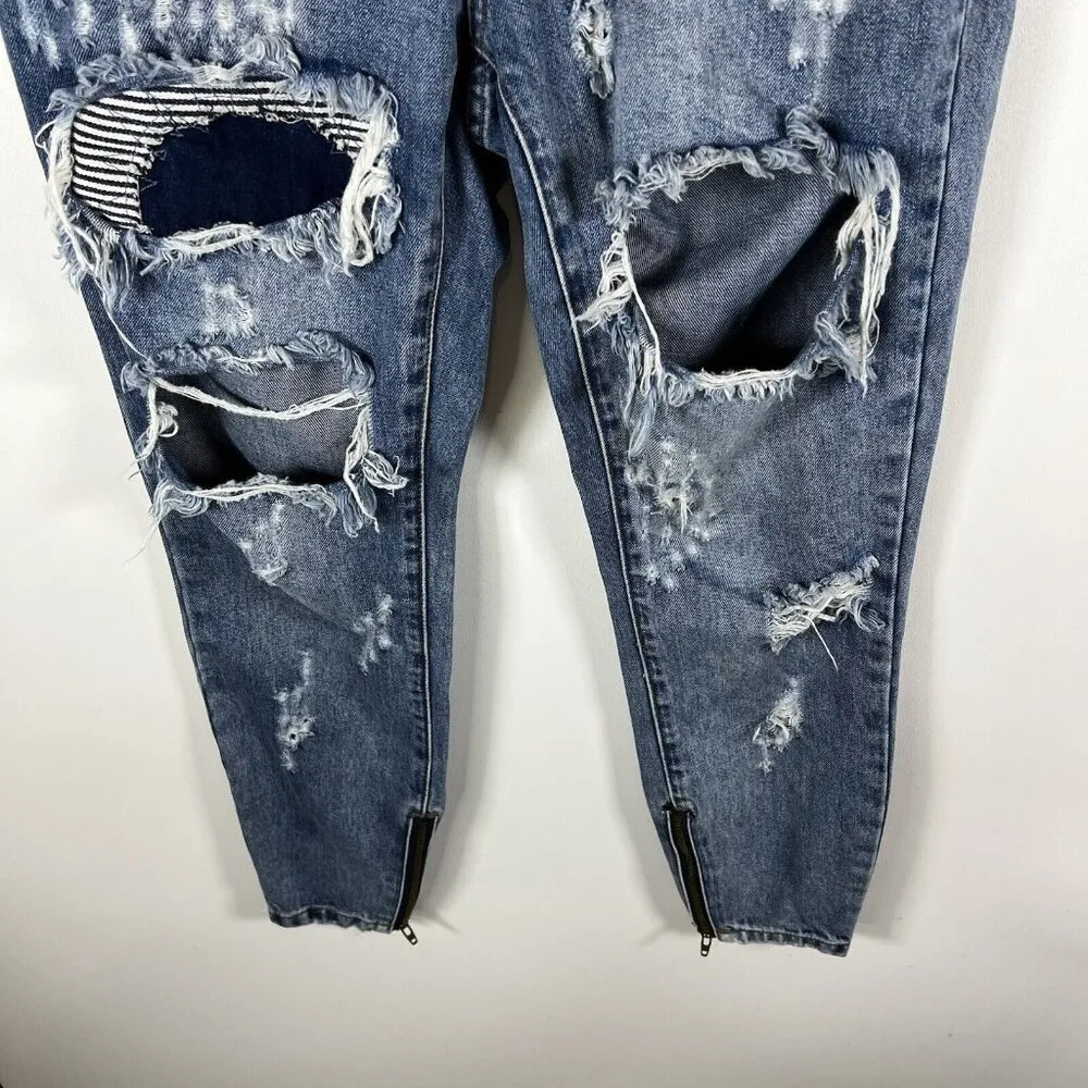 One‎ By One Teaspoon Trashed Free Birds Distressed Low Rise Medium Wash Jeans 24 Blue - Image 4