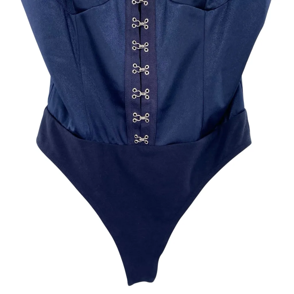 Four Leaf Boutique Blue Satin Corset Bodysuit NWT - Image 3